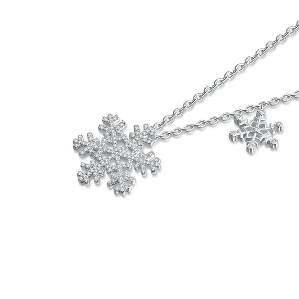 LITTLE JOYS 925 STERLING SILVER SNOW FLAKE DROP NECKLACE - boopdo