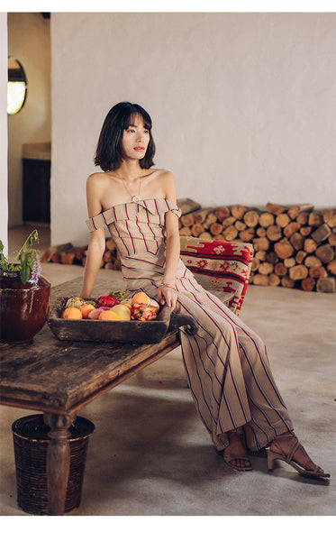 SINCE THEN OFF SHOULDER TOP WITH WIDE LEG TROUSERS IN RETRO STRIPE - boopdo