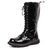 KUQI PERONI ITALY BOUTIQUE PATENT LEATHER HIGH TOP TUBE BLACK BOOTS - boopdo