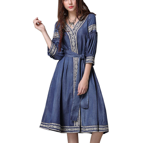 ARTKA KYRA FRIO KEER MID LENGTH DENIM JEAN DRESS - boopdo