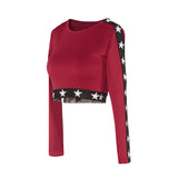 MIP STRIPED STAR SLEEVE CROPPED TOP IN BURGUNDY - boopdo