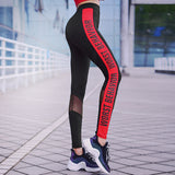 MIP RED SIDE TAPING TRAINING LEGGINGS WITH MESH PANEL DETAIL - boopdo