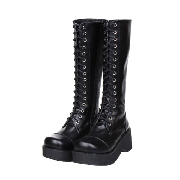 LOLITA COSBY QUEEN PUNK STYLE PLATFORM HIGH BOOTS IN BLACK - boopdo