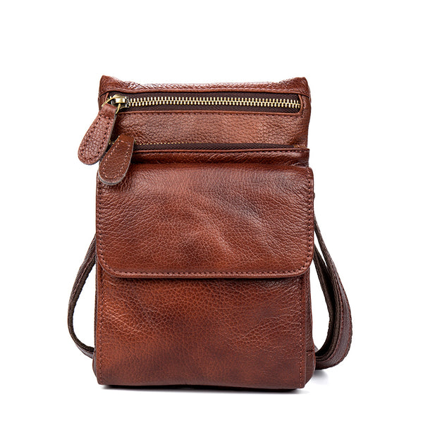 MANTIME HANDMADE LEATHER MULTI FUNCTION VERTICAL SQUARE MESSENGER BAG - boopdo