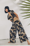 SINCE THEN TIE FRONT CROP TOP WITH WIDE LEG MATCHING TROUSER IN PALM PRINT - boopdo