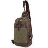 VINTAGE CANVAS TOP LAYER LEATHER MULTI FUNCTION CHEST BAG - boopdo