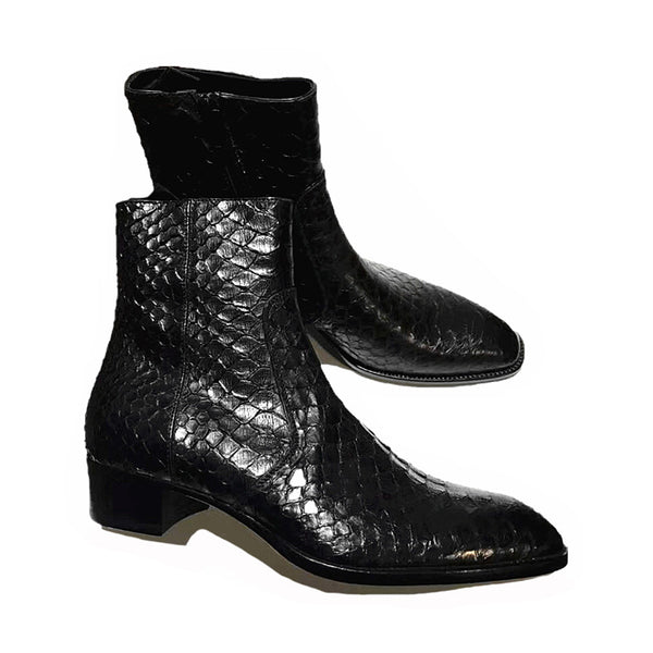 HARPX HOUNDS BRITISH SNAKE LEATHER BLACK CHELSEA BOOTS - boopdo
