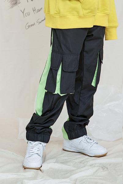 SHOW RICH DESIGNED BY ABOW LIFE CONTRAST COLORS TRACK PANTS IN GREEN BLACK - boopdo