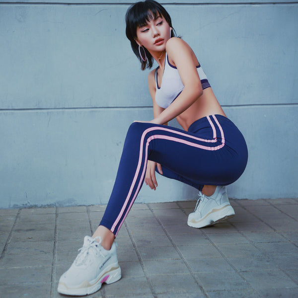 MIP GYM LEGGINGS WITH CONTRAST DOUBLE STRIPE - boopdo