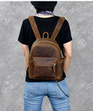 TWENTY FOUR STREET HANDMADE VINTAGE 10 INCHES LEATHER TRAVEL BACKPACK IN BROWN - boopdo