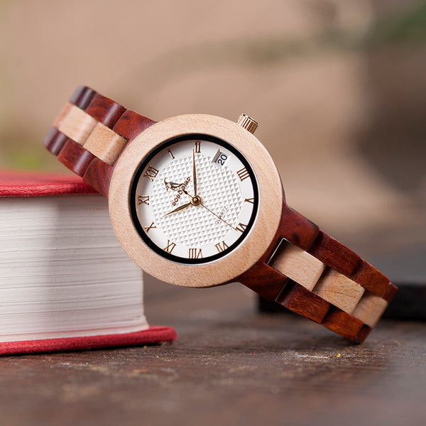 BOBO BIRD NUMERAL ROMAN QUARTZ WOODEN WATCH IN TAN - boopdo