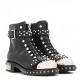 MARXIN PUNK DAVINOS ZIPPER IRON LEATHER BOOTS WITH RIVET - boopdo