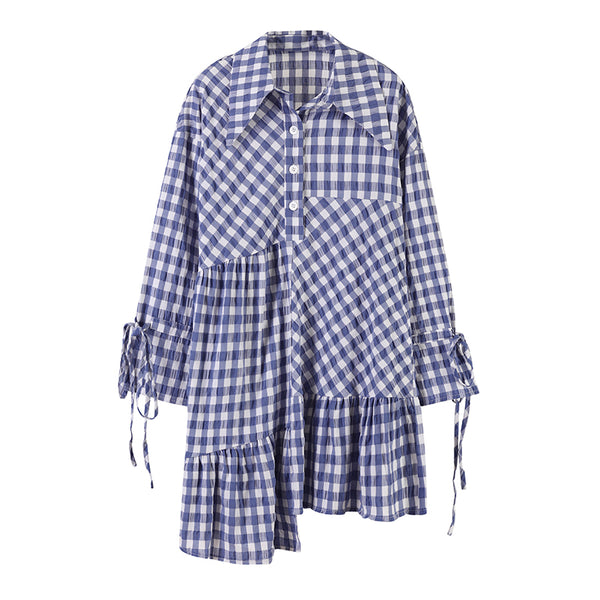 8GIRLS CHECK SHIRT DRESS WITH TIE SLEEVES - boopdo
