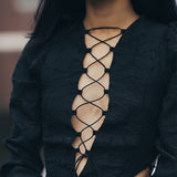 SINCE THEN LACE UP FRONT AND BACK DESIGN MAXI DRESS IN BLACK - boopdo