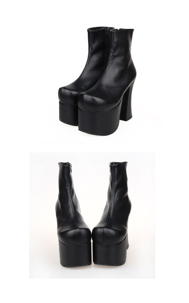 LOLITA GOTHIC COSBY PUNK DARK QUEEN HIGH HEEL PLATFORM BOOTIES IN BLACK - boopdo