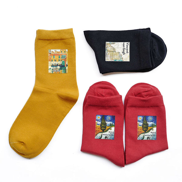 BOOPDO DESIGN ANKLE SOCKS WITH FAMOUS PAINTING PATCH PRINT - boopdo
