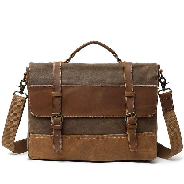 OIL WAX BACKPACK CANVAS LEATHER 15 INCH BRIEFCASE - boopdo