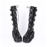 JENNA GOTHIC COSBY PUNK STYLE PLATFORM ULTRA HIGH BOOTS IN BLACK - boopdo