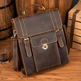 MANTIME OLD SCHOOL 14 INCHES MULTI FUNCTIONAL LEATHER HANDBAG IN BROWN - boopdo