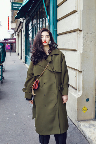 8GIRLS DESIGN BELTED TRENCH COAT IN OLIVE - boopdo