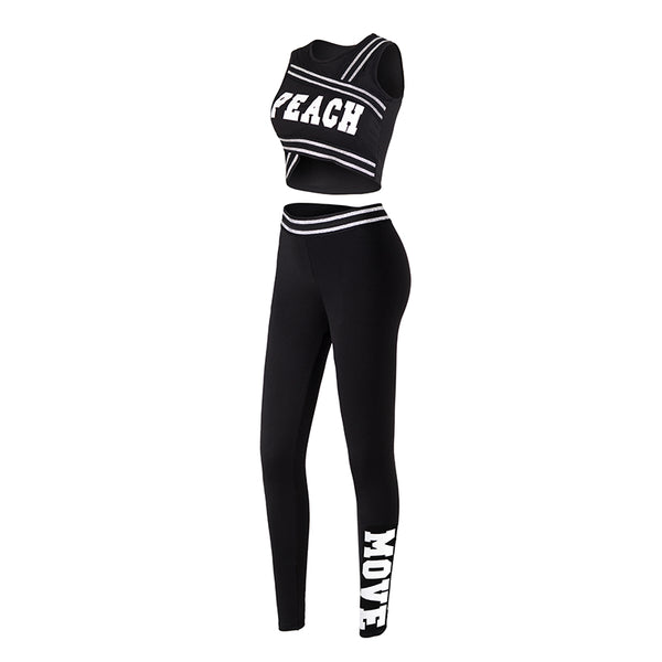 MIP SPORTS LOGO CROP TOP AND TAPE LEGGINGS IN BLACK - boopdo