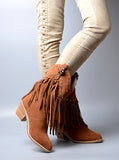 PROVA PERFETTO ELLISA STYLE HANDMADE MID HEELED COWGIRL ANKLE BOOTS WITH TASSEL - boopdo