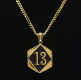 AXXOCORIA LUCKY NUMBER 13 TAG PENDANT NECKLACE IN GOLD COLOR - boopdo