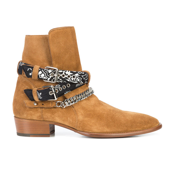 NADEMILI HORSE BIT BUCKLE SUEDE MATTE LEATHER CHELSEA BOOTS - boopdo