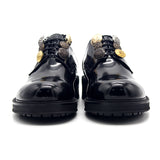 JINIWU VANGUARD ROUND SCALP LARGE BUTTON DECORATIVE HANDMADE LEATHER SHOES IN BLACK - boopdo