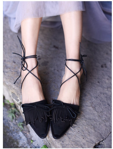 ARTMU POINTED BOW AND TASSEL DETAIL MULE LOAFER - boopdo