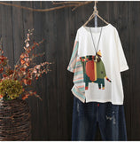 AUTUMN ORGANIC COTTON T SHIRT WITH HAND PAINTED ELEPHANT PRINT - boopdo