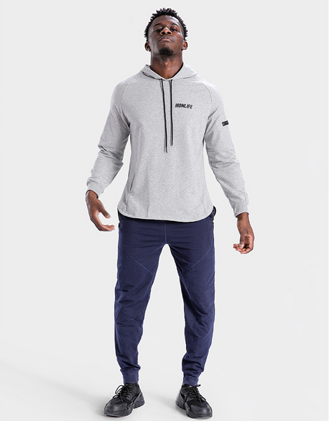 IRON LIFE FITNESS PERFORMANCE SPORTSWEAR HOODED SWEATSHIRT IN GRAY - boopdo