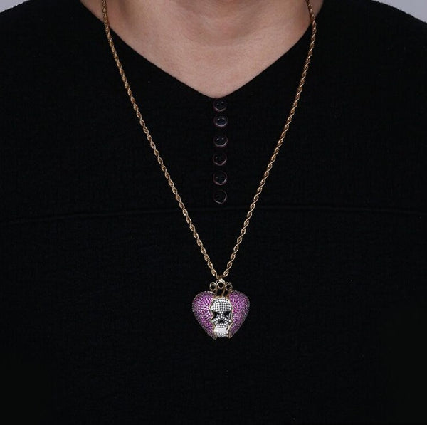 AKAO JUICE WRLD DEVIL SKULL HEART BROKEN ZIRCON PENDANT NECKLACE - boopdo