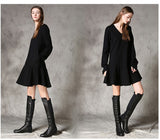 C4MORE HIPSTER MASTER YODA RETRO STYLE V NECK LONG SLEEVE BLACK DRESS - boopdo
