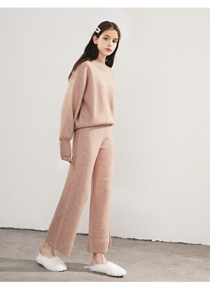 LEDDIN KNITTED HIGH NECK JUMPER AND TROUSERS CO ORD - boopdo