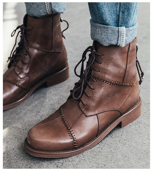 JERSY MARAKITO COOL PUNK FLAT LEATHER ANKLE BOOTS - boopdo