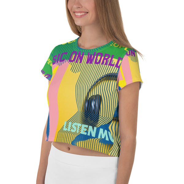 MUSIC CONNECT PEOPLE ALL OVER PRINT CROP TEE - boopdo